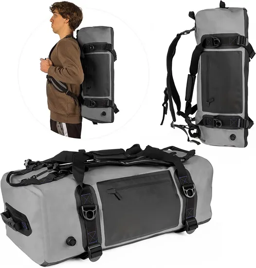Customized Airtight Zipper Outdoor 500d PVC Travelling Duffle Bag 100% Waterproof Duffel Dry Bag with Backpack Strap