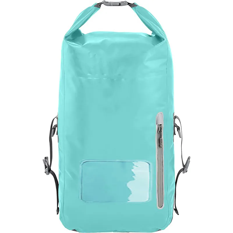 Dry Bag 35L Foldable Waterproof Custom Logo PVC Dry Bag Backpack with Exterior Zipper Pocket