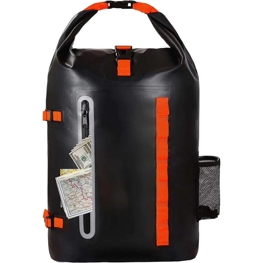 Black 500d PVC Customized Waterproof Rolltop Drybag Travel Rolltop Backpack 35L Dry Backpack