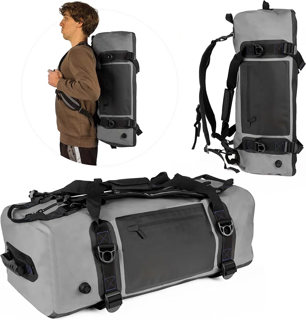 Customized Airtight Zipper Outdoor 500d PVC Travelling Duffle Bag 100% Waterproof Duffel Dry Bag with Backpack Strap