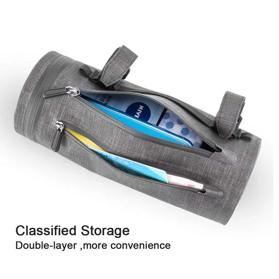 High Quality Fashion Snowy Grey Waterproof Cylinder Handlebar Front Frame Bicycle Bag Outdoor Cycling Bike