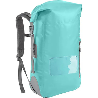 Dry Bag 35L Foldable Waterproof Custom Logo PVC Dry Bag Backpack with Exterior Zipper Pocket