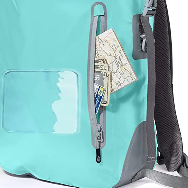 Dry Bag 35L Foldable Waterproof Custom Logo PVC Dry Bag Backpack with Exterior Zipper Pocket