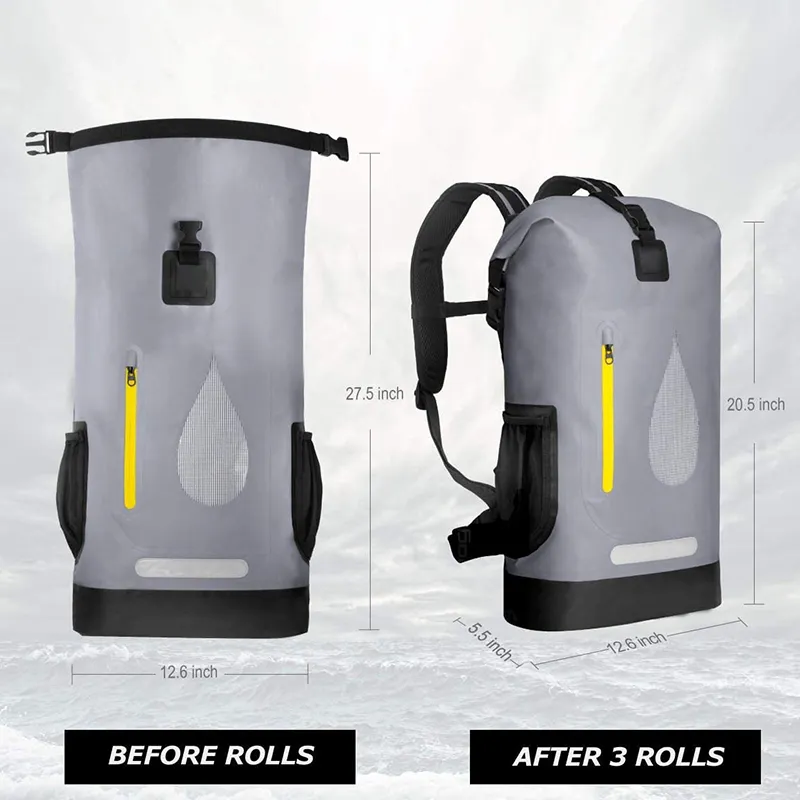 Leyi High Quality PVC Polyester Customized Unisex Padded Shoulder Straps Travel Outdoor 100% Waterproof Dry Backpack