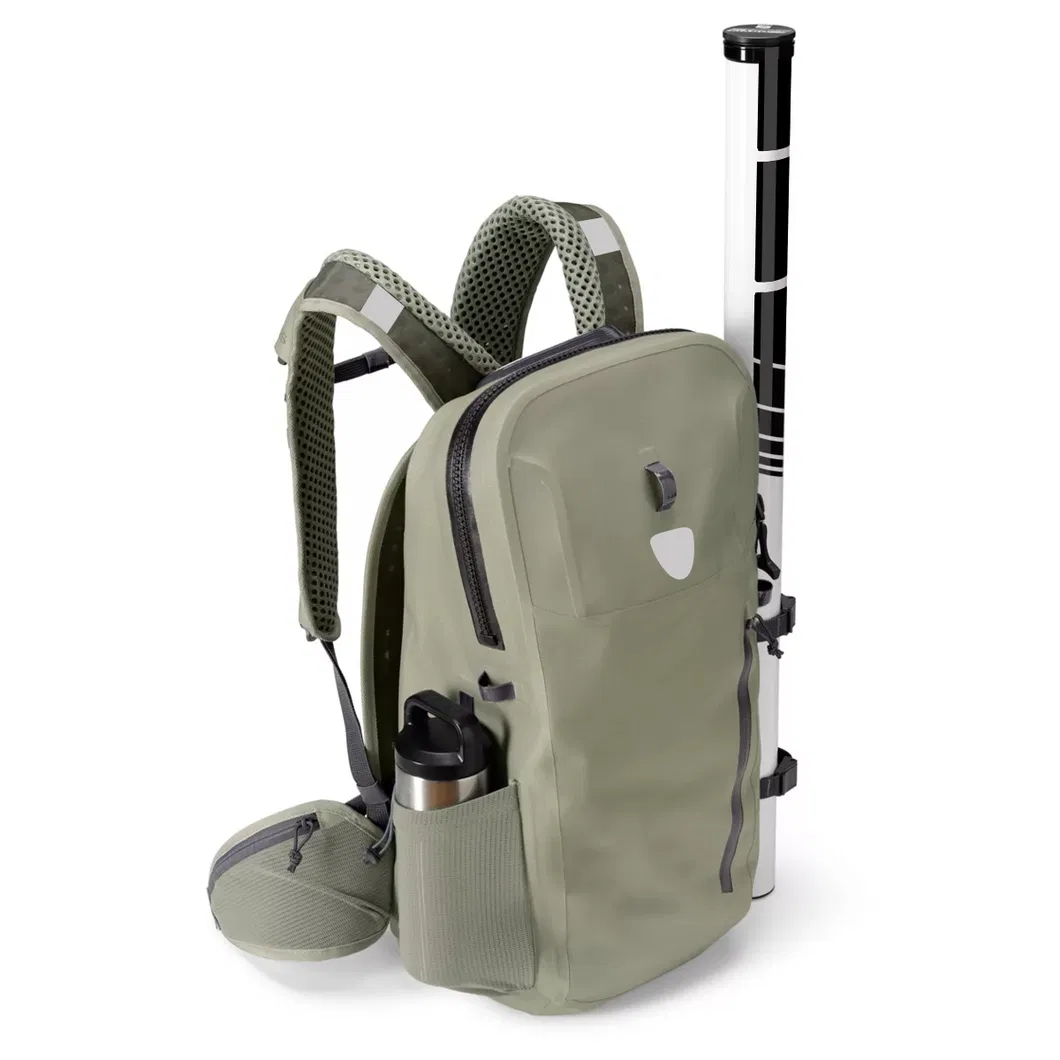 Leyi Customized Waterproof Genuine Leather Canvas Backpack Multifunctional Outdoor Fishing Tackle Shoulder Bag