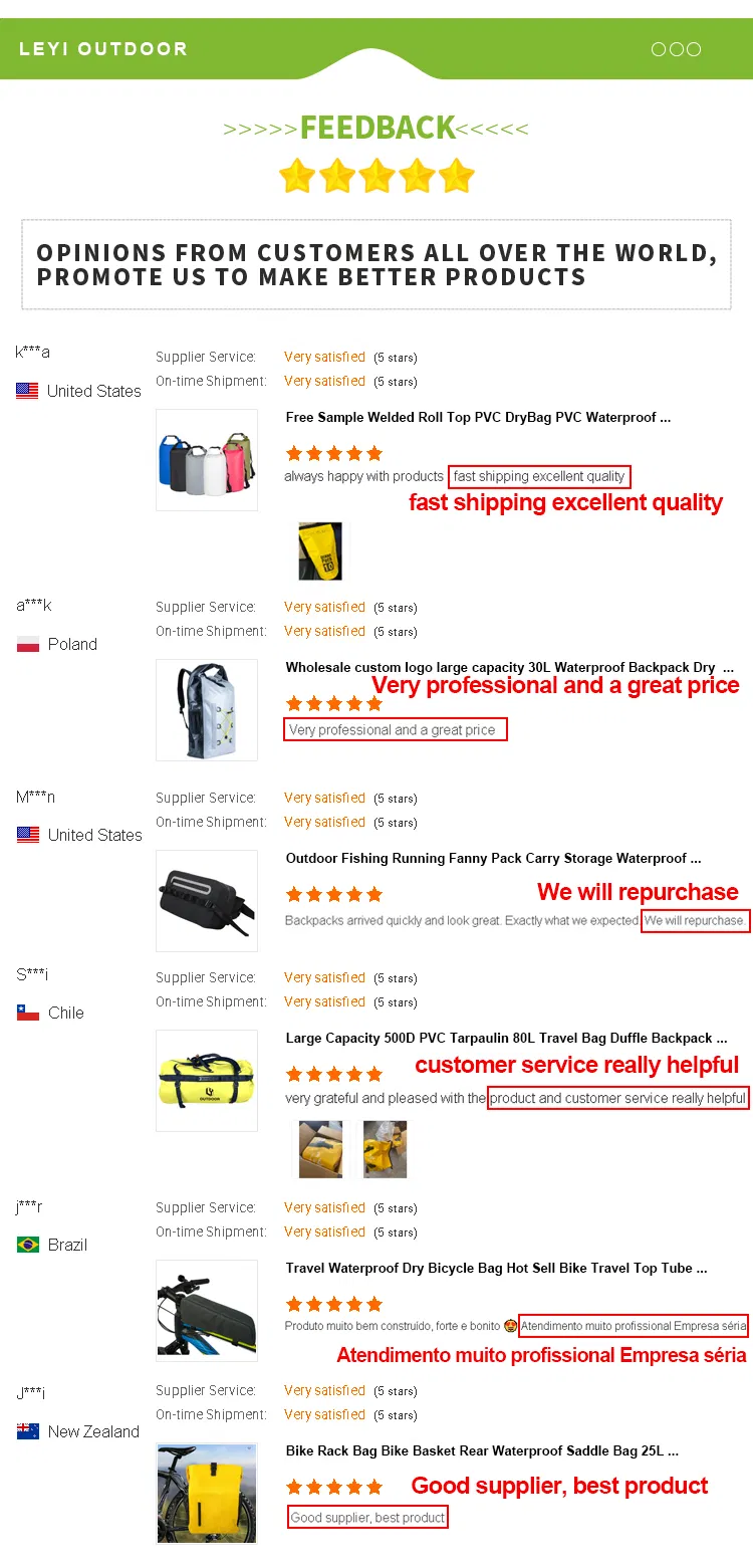 Leyi New Style Waterproof Back Bag Large Waterproof Drawstring Bags Customised Size Waterproof Bag Dry Bag