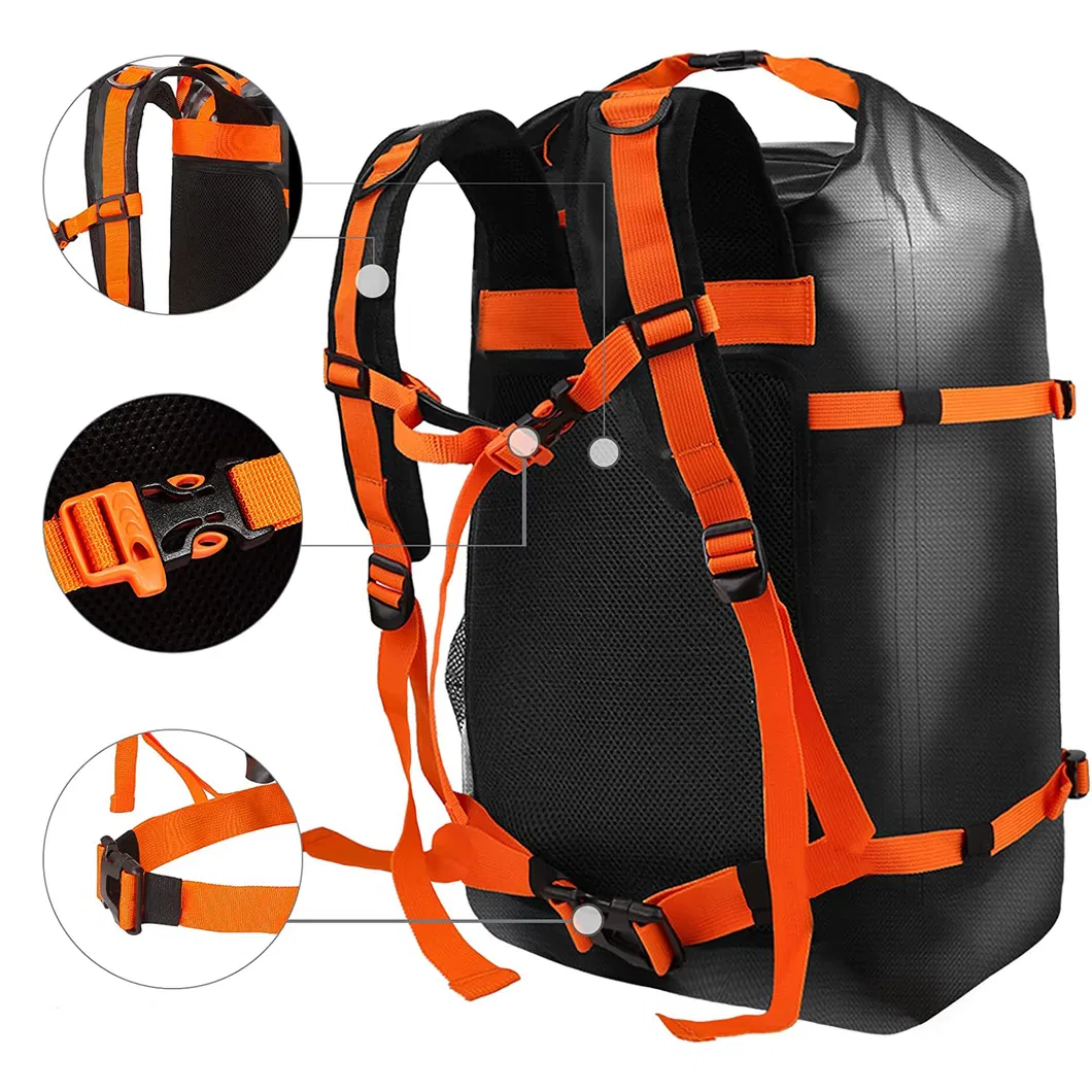 Black 500d PVC Customized Waterproof Rolltop Drybag Travel Rolltop Backpack 35L Dry Backpack