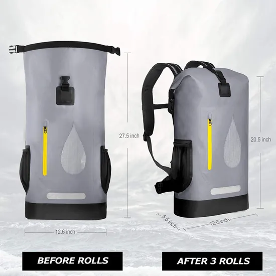 Leyi High Quality PVC Polyester Customized Unisex Padded Shoulder Straps Travel Outdoor 100% Waterproof Dry Backpack