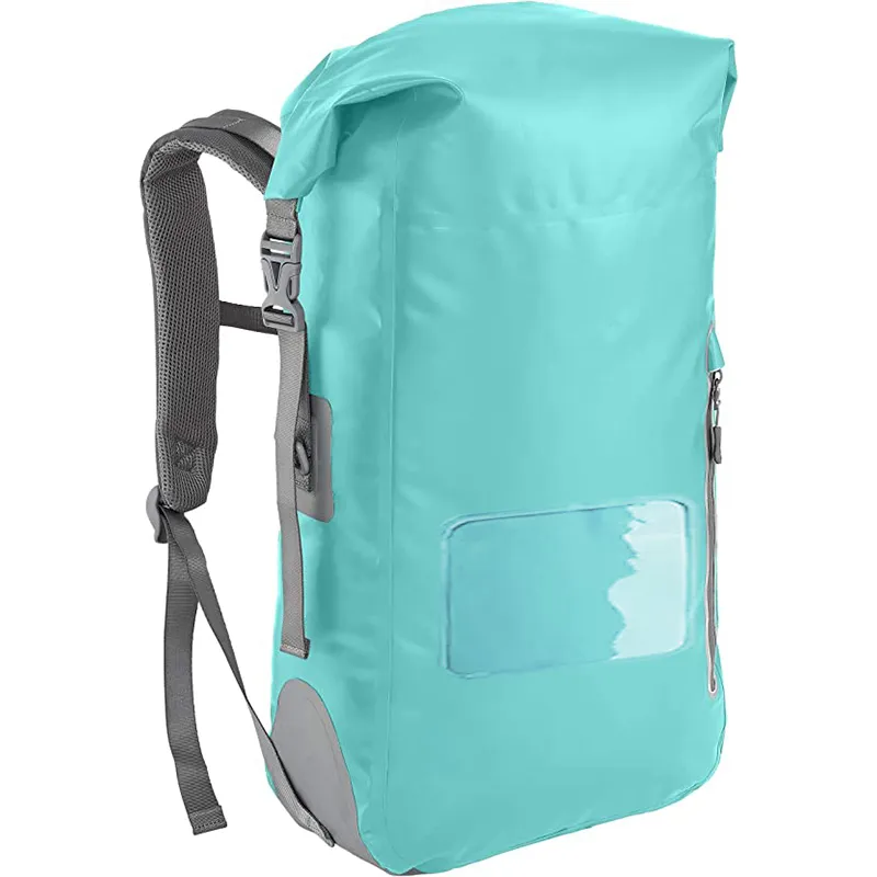 Dry Bag 35L Foldable Waterproof Custom Logo PVC Dry Bag Backpack with Exterior Zipper Pocket
