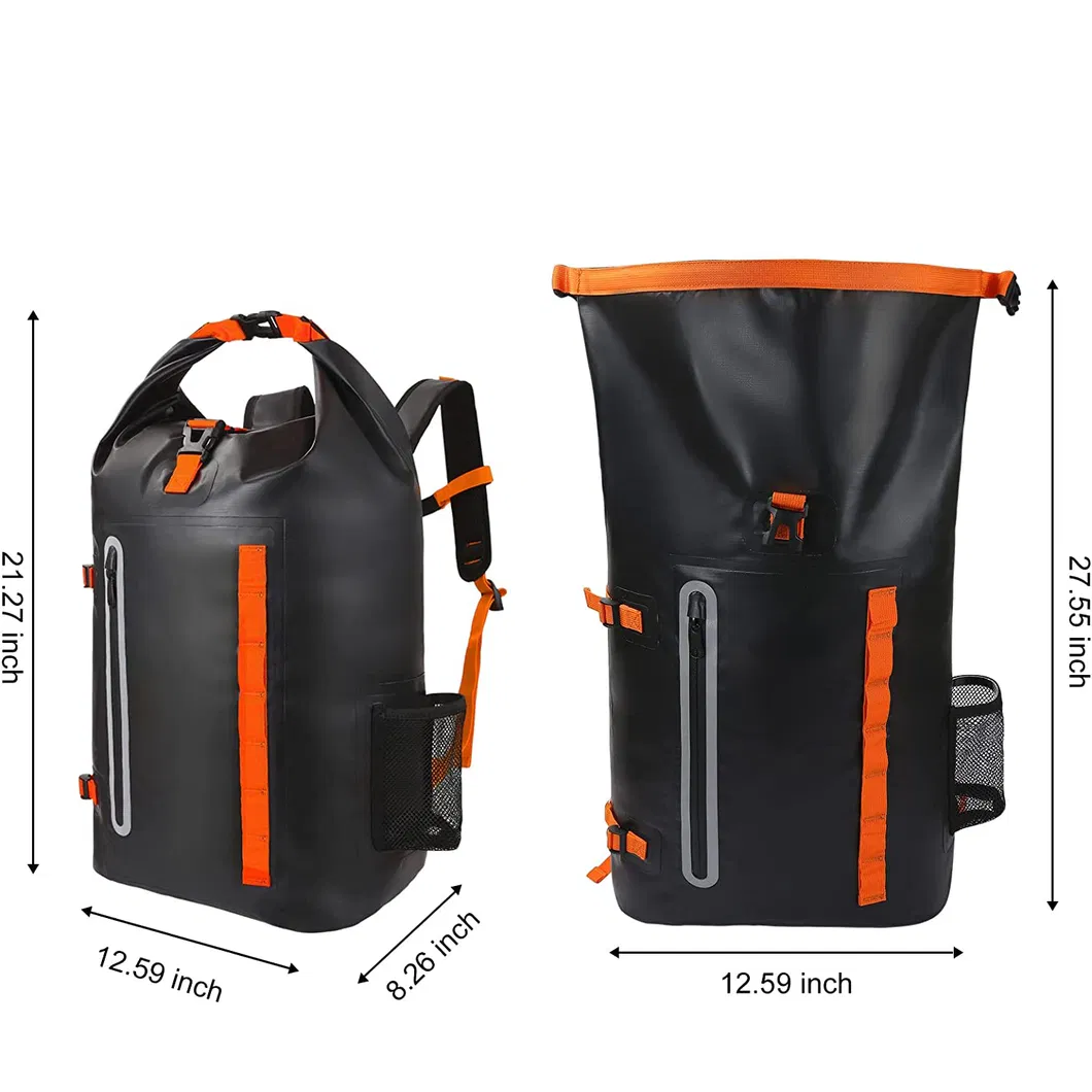 Black 500d PVC Customized Waterproof Rolltop Drybag Travel Rolltop Backpack 35L Dry Backpack