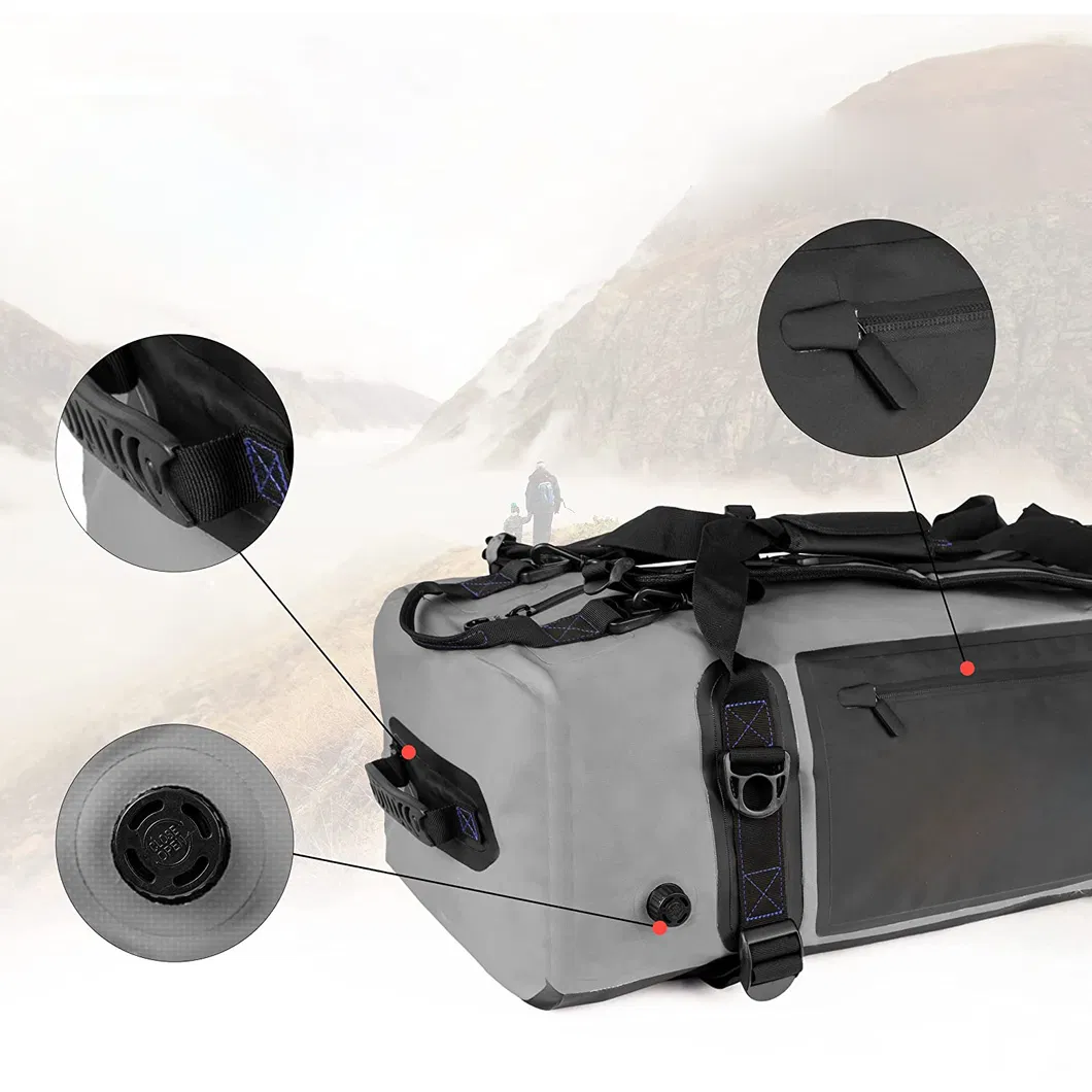 Customized Airtight Zipper Outdoor 500d PVC Travelling Duffle Bag 100% Waterproof Duffel Dry Bag with Backpack Strap