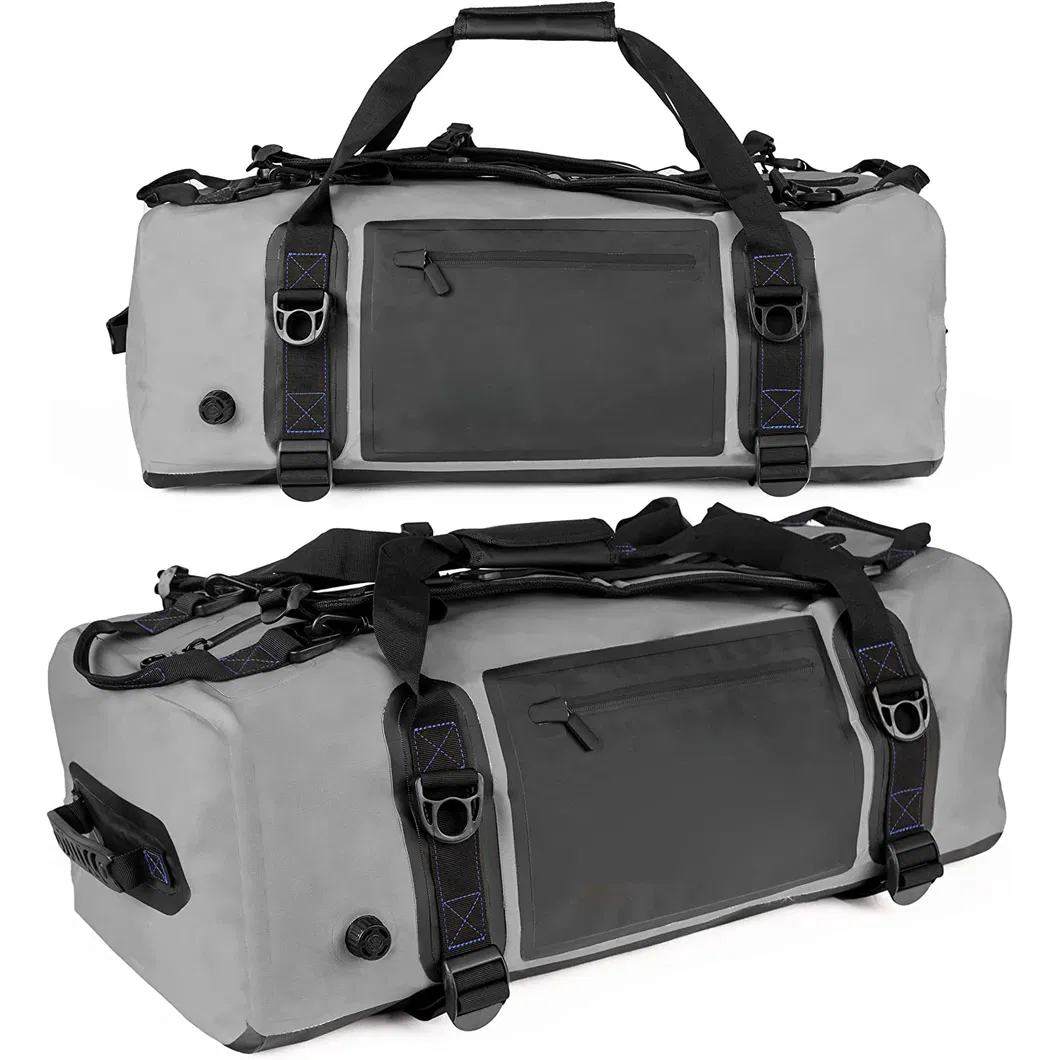 Customized Airtight Zipper Outdoor 500d PVC Travelling Duffle Bag 100% Waterproof Duffel Dry Bag with Backpack Strap